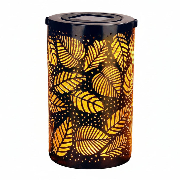 olar Leaf Lantern with Metal Cutout for Outdoor Decor