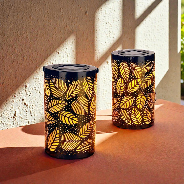olar Leaf Lantern with Metal Cutout for Outdoor Decor