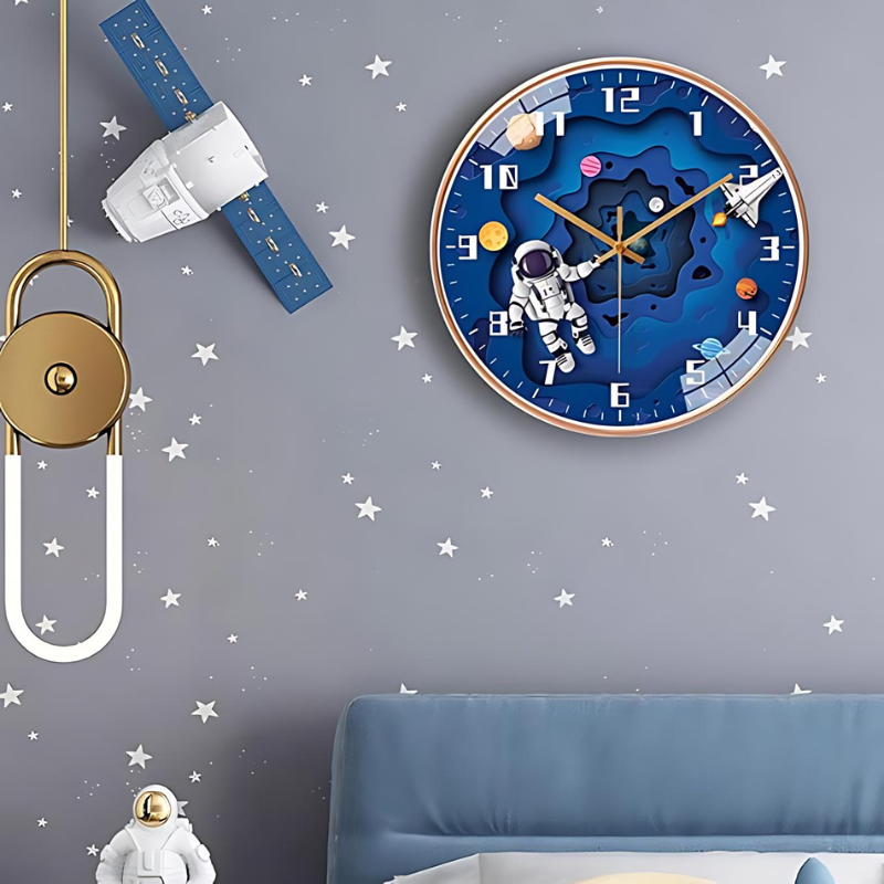 Astronaut Wall Clock for Kids - Space-Themed Decor for Bedroom or Playroom