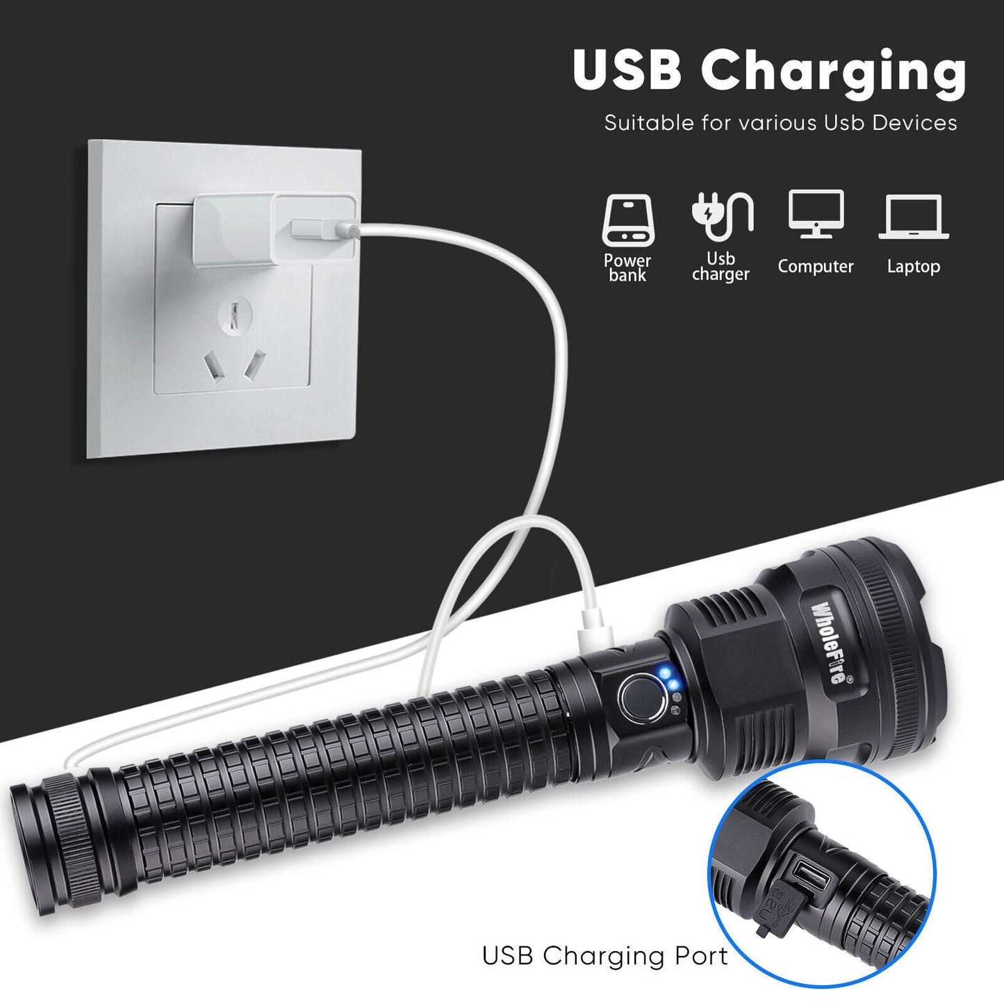 XHP90 USB Rechargeable LED Flashlight 99000LM