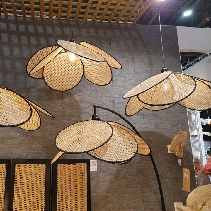 Woven Rattan Arc Floor Lamp with Metal Stand for Living Room