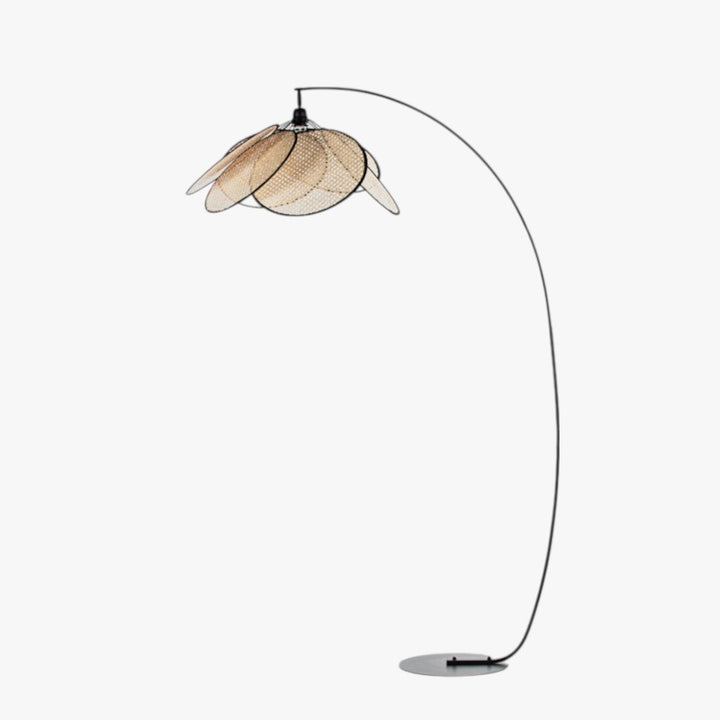 Woven Rattan Arc Floor Lamp with Metal Stand for Living Room