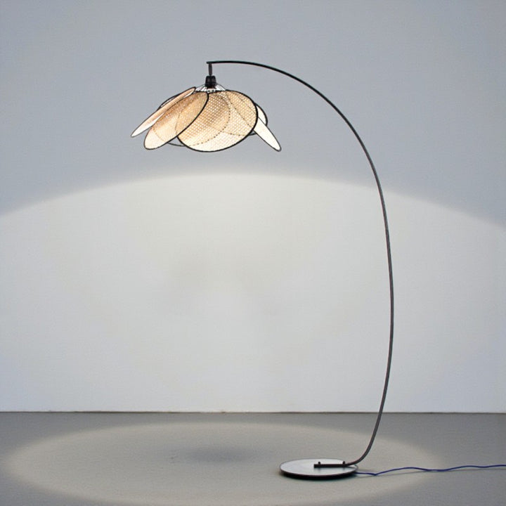 Woven Rattan Arc Floor Lamp with Metal Stand for Living Room