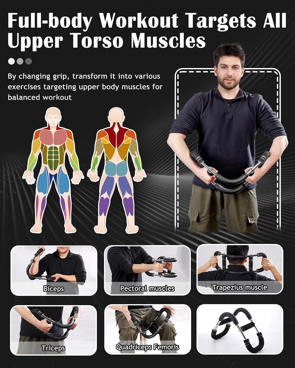 Arm Exerciser Adjustable Spring Bar – Forearm Triceps Chest Strength Training Equipment