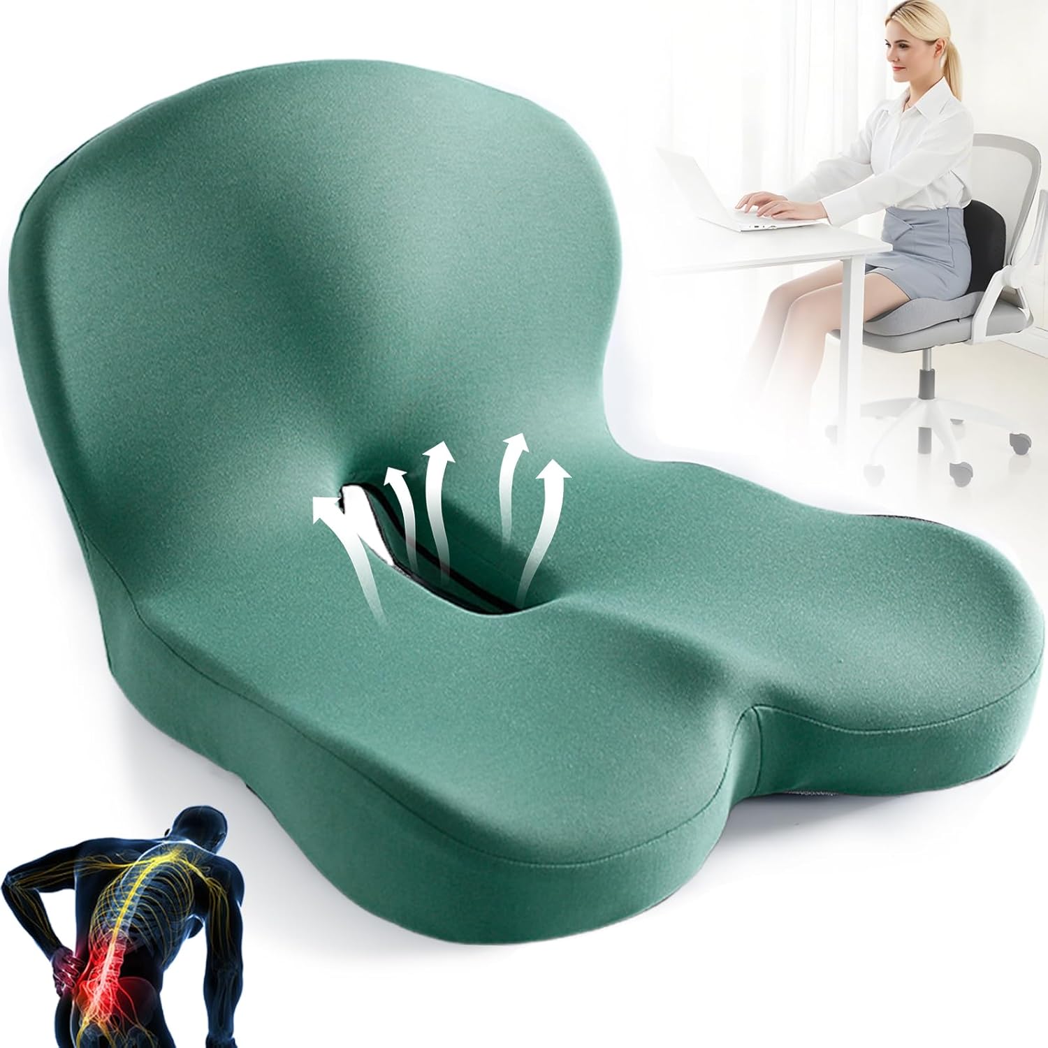 Back and Seat Cushion Ergonomic Memory Foam with Lumbar Support