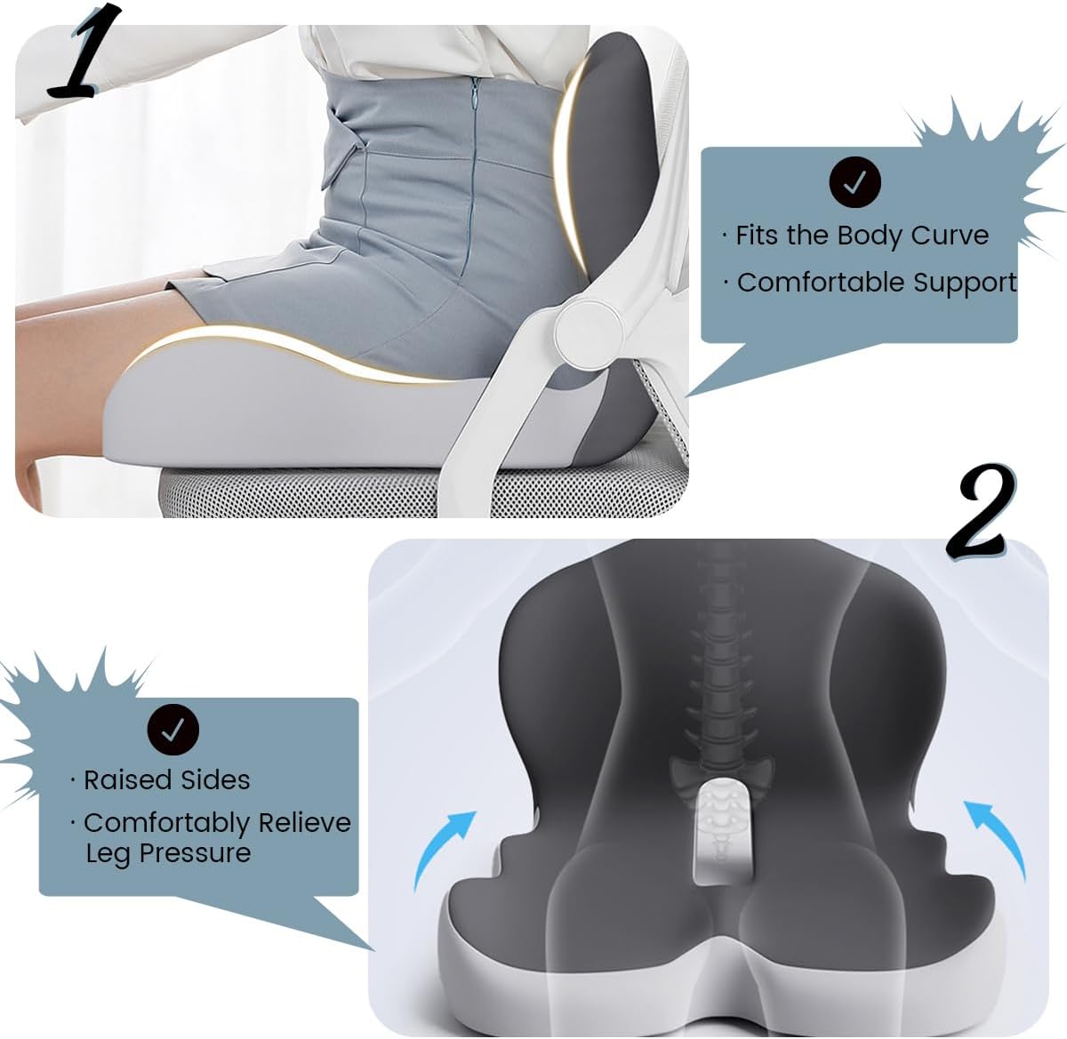 Back and Seat Cushion Ergonomic Memory Foam with Lumbar Support