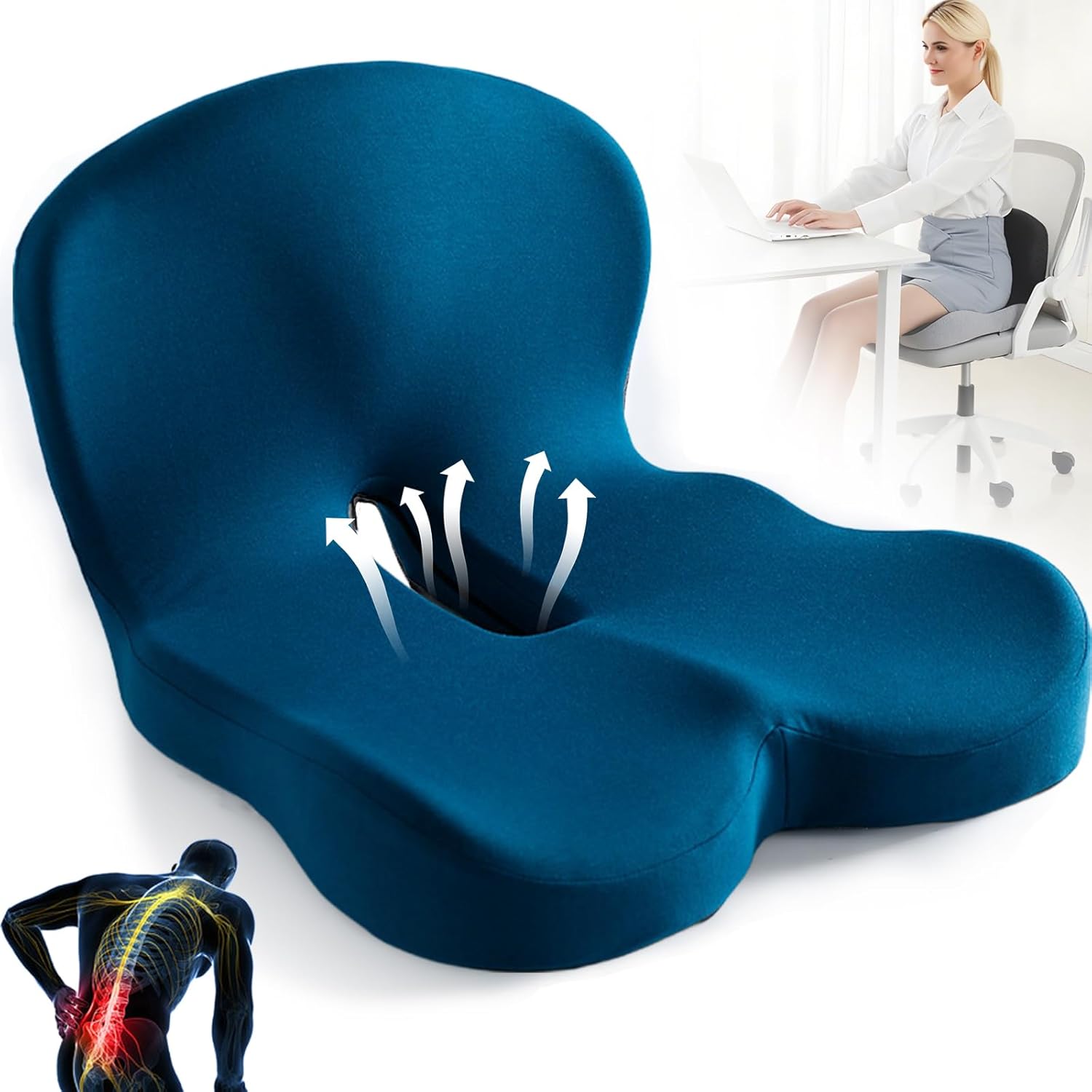 Back and Seat Cushion Ergonomic Memory Foam with Lumbar Support