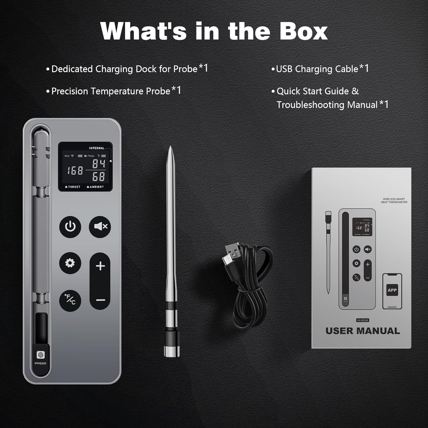 Bluetooth Meat Thermometer Digital Wireless Smart Cooking Thermometer