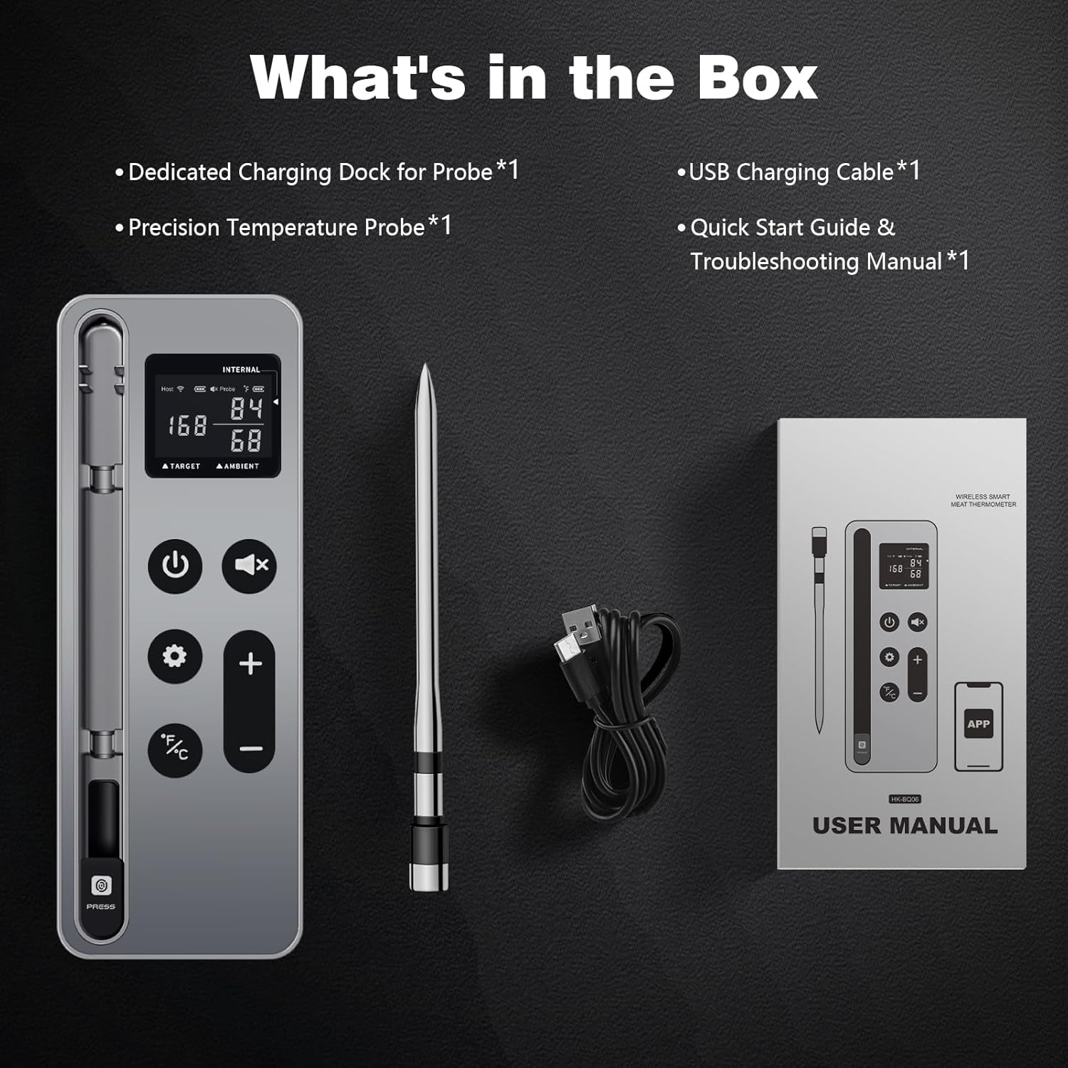 Bluetooth Meat Thermometer Digital Wireless Smart Cooking Thermometer