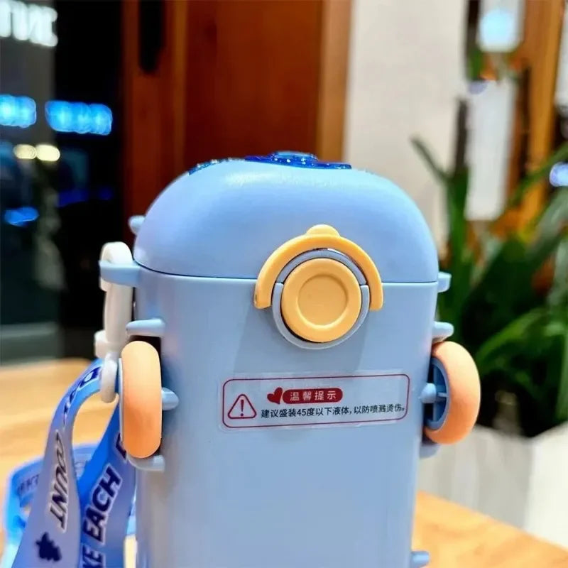 Cartoon Bus Water Bottle with Straw