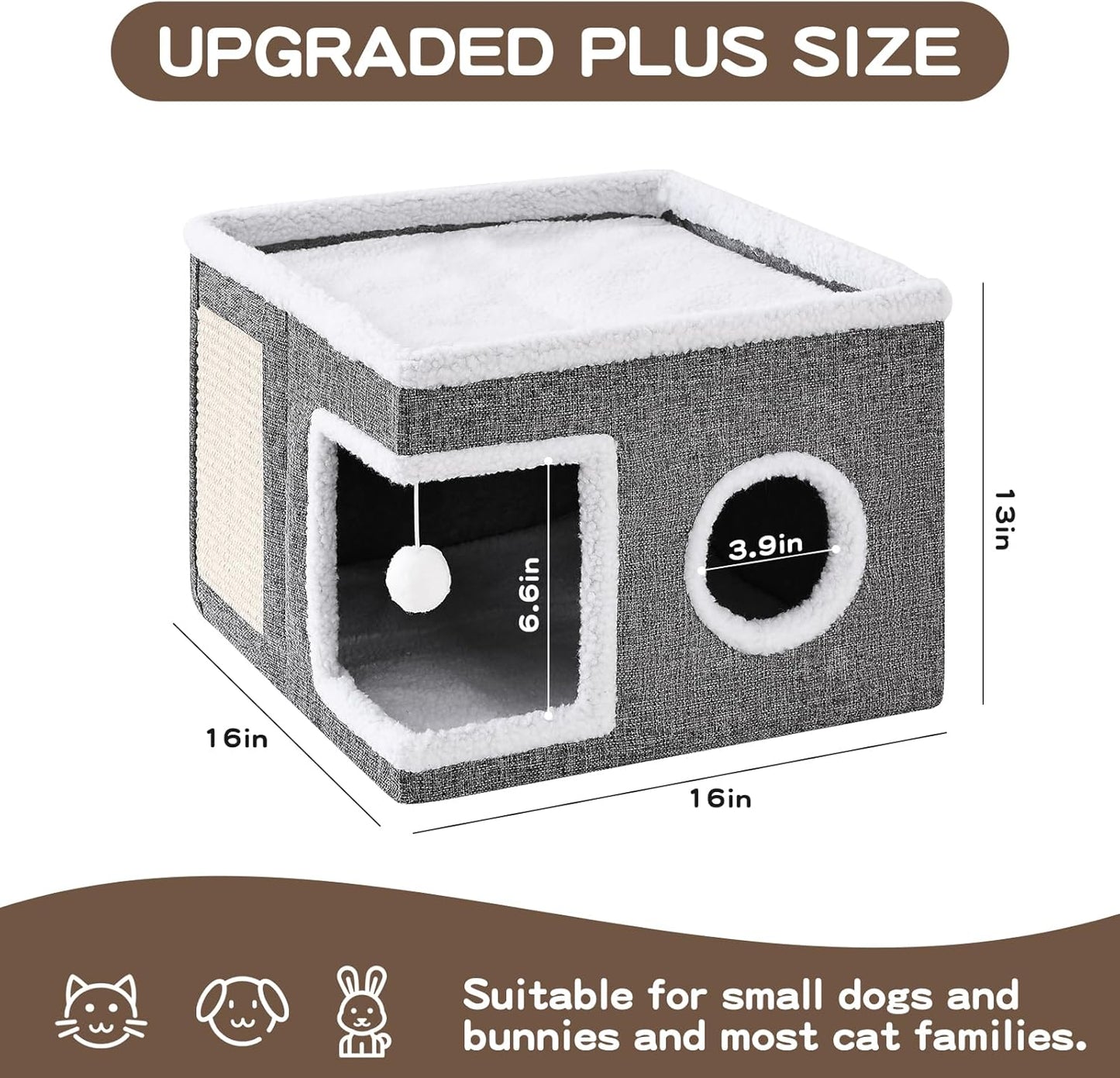 Cat Bed Large Cat Cave with Scratch Pad and Hideaway Condo