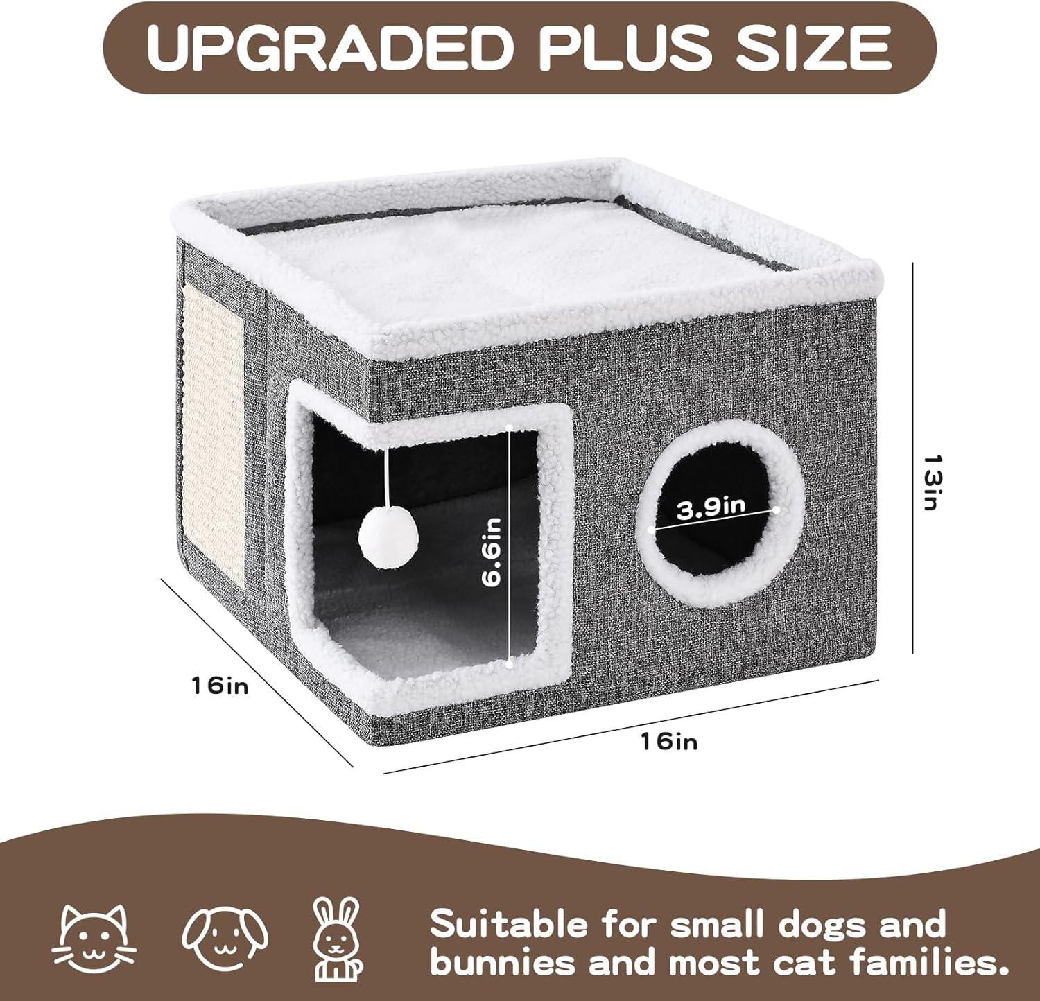 Cat Bed Large Cat Cave with Scratch Pad and Hideaway Condo