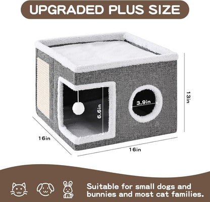 Cat Bed Large Cat Cave with Scratch Pad and Hideaway Condo