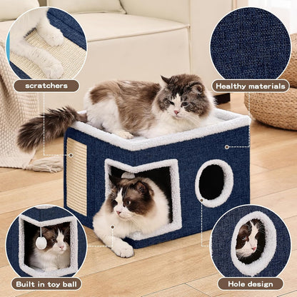 Cat Bed Large Cat Cave with Scratch Pad and Hideaway Condo