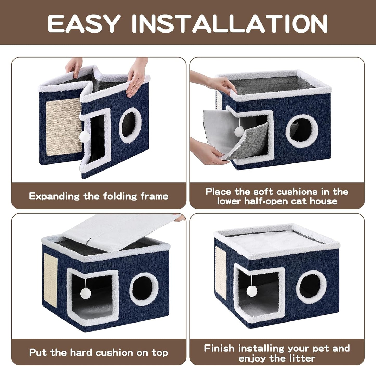 Cat Bed Large Cat Cave with Scratch Pad and Hideaway Condo