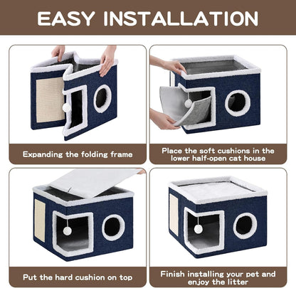 Cat Bed Large Cat Cave with Scratch Pad and Hideaway Condo