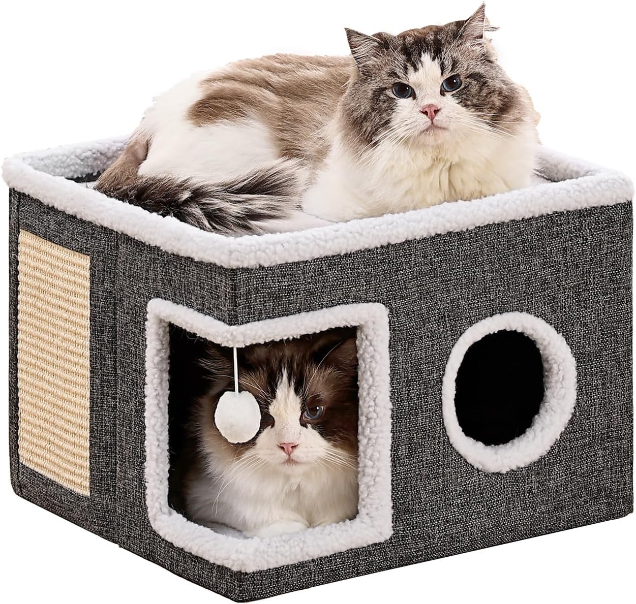 Cat Bed Large Cat Cave with Scratch Pad and Hideaway Condo