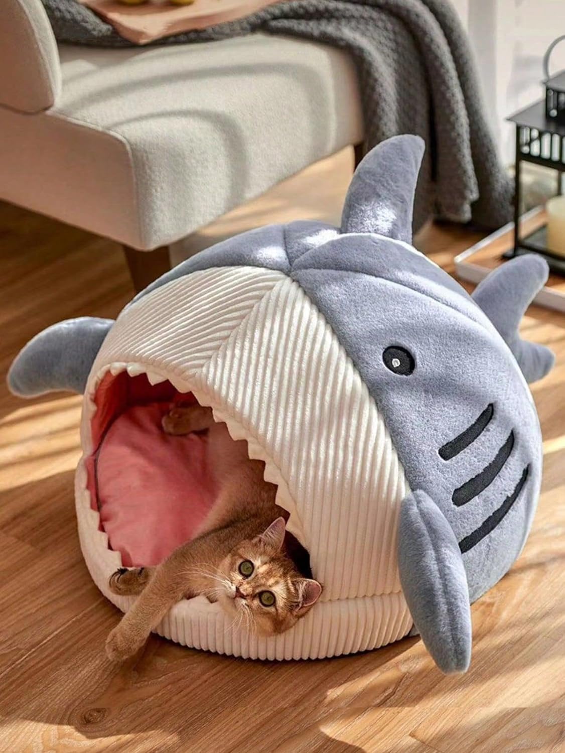Cat Bed Shark-Shaped Semi-Closed Nest for Cats and Dogs