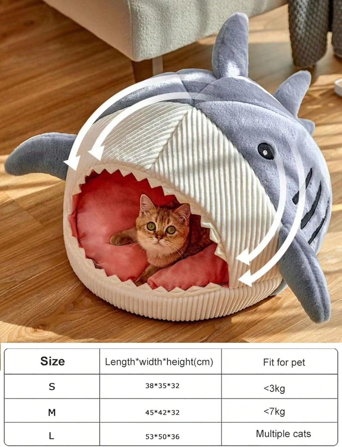 Cat Bed Shark-Shaped Semi-Closed Nest for Cats and Dogs