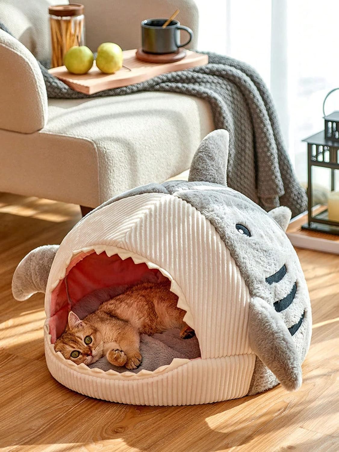 Cat Bed Shark-Shaped Semi-Closed Nest for Cats and Dogs