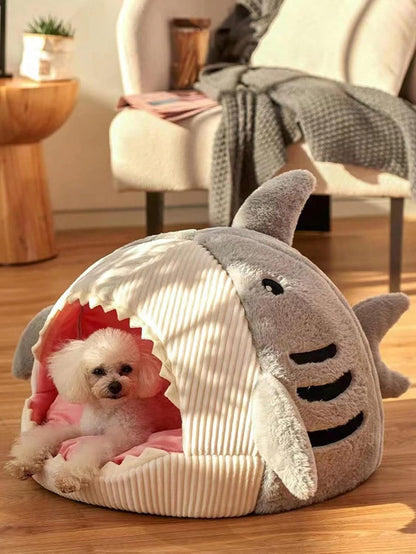 Cat Bed Shark-Shaped Semi-Closed Nest for Cats and Dogs
