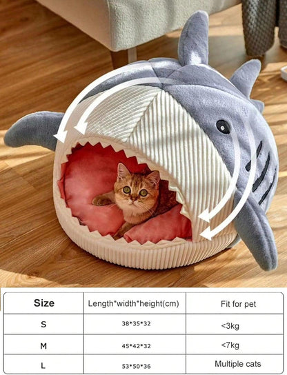 Cat Bed Shark-Shaped Semi-Closed Nest for Cats and Dogs