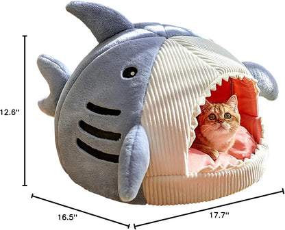 Cat Bed Shark-Shaped Semi-Closed Nest for Cats and Dogs