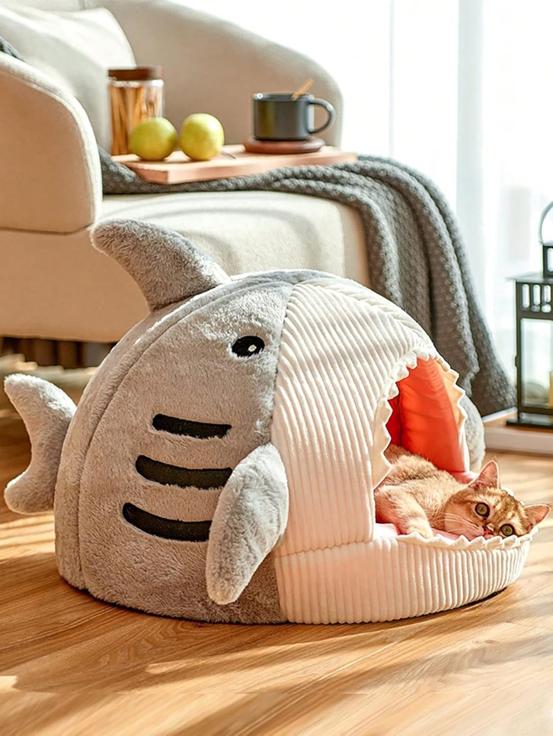 Cat Bed Shark-Shaped Semi-Closed Nest for Cats and Dogs