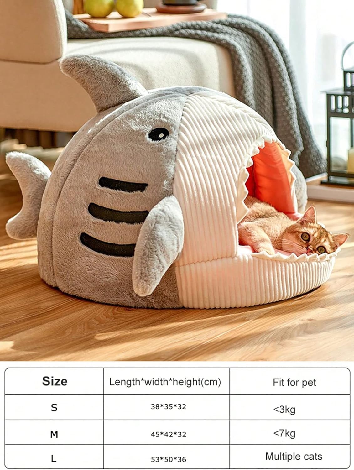 Cat Bed Shark-Shaped Semi-Closed Nest for Cats and Dogs