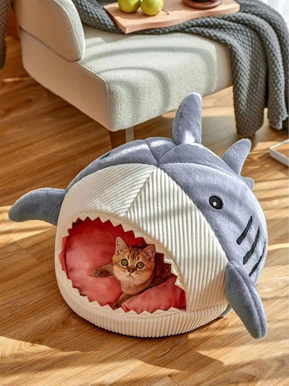 Cat Bed Shark-Shaped Semi-Closed Nest for Cats and Dogs
