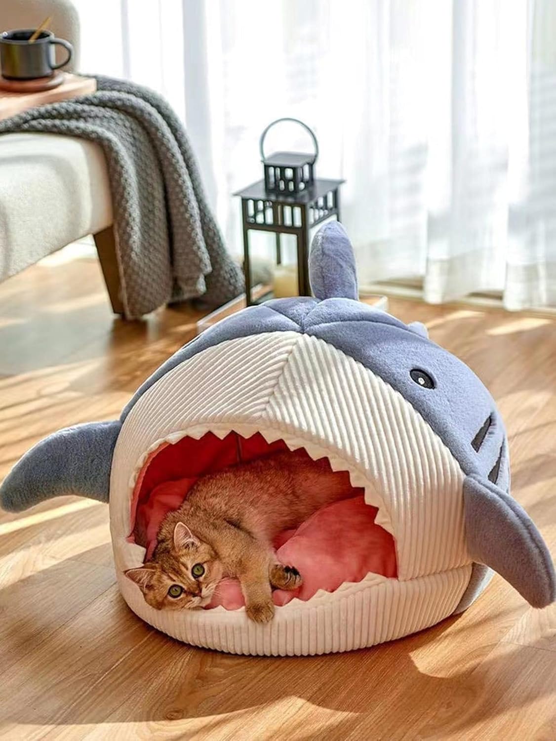 Cat Bed Shark-Shaped Semi-Closed Nest for Cats and Dogs