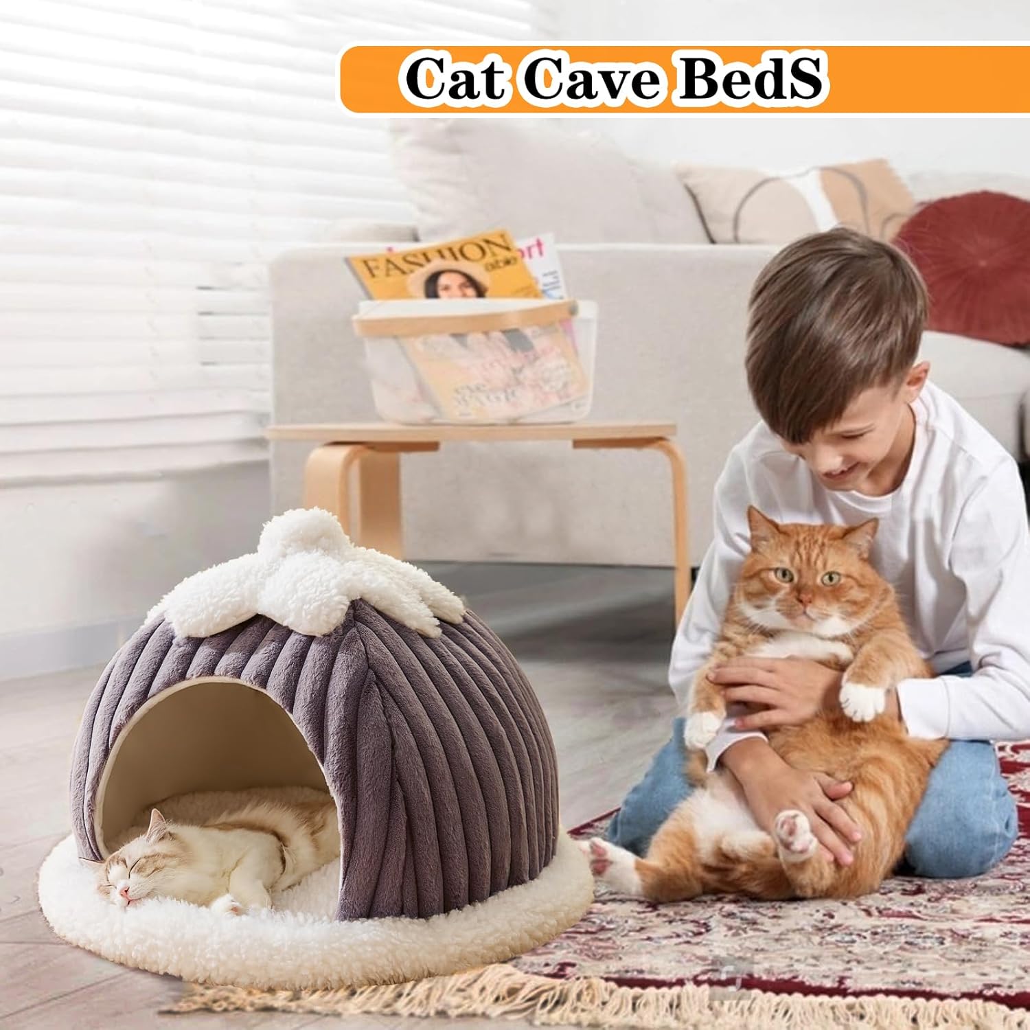 Cat Cave Bed Indoor Cat Machine Washable Slip Resistant Bottom