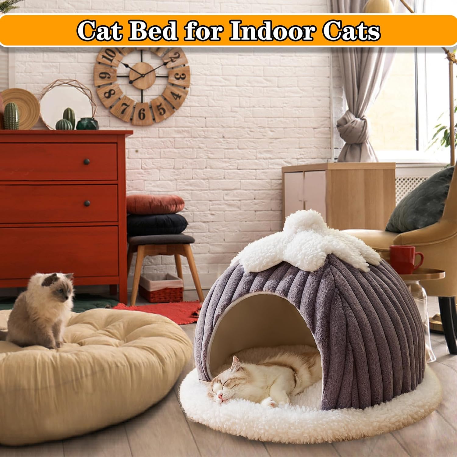 Cat Cave Bed Indoor Cat Machine Washable Slip Resistant Bottom