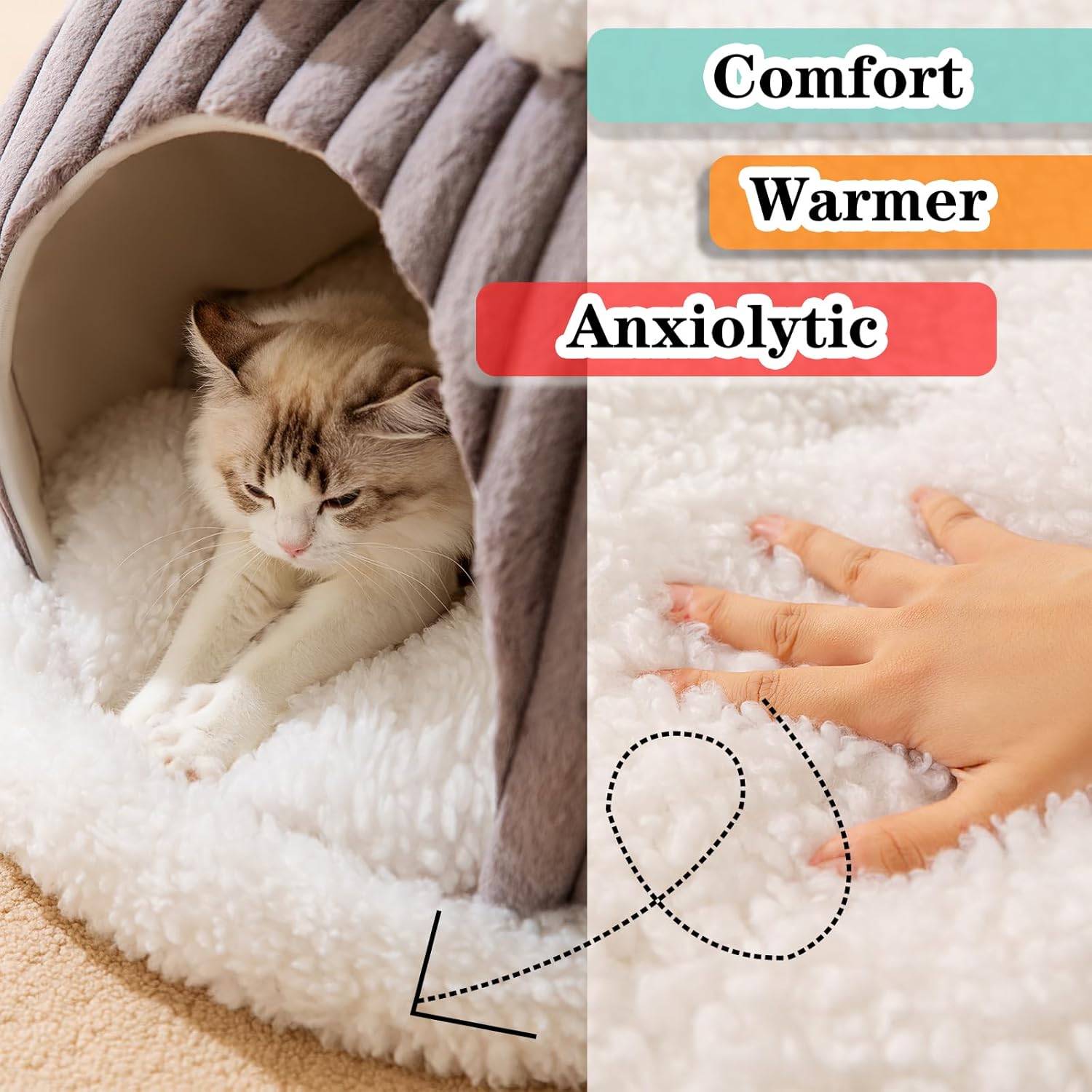 Cat Cave Bed Indoor Cat Machine Washable Slip Resistant Bottom