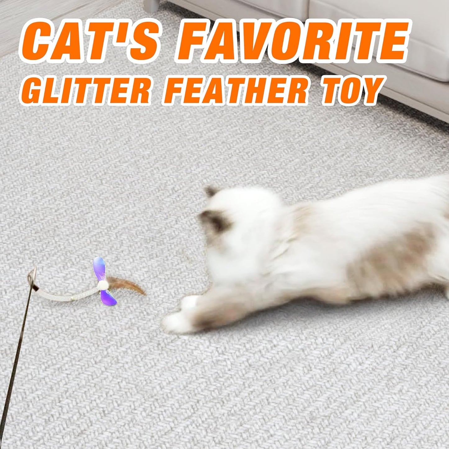 Cat Wand Toy 2 in 1 with Teaser, Spring Steel Wire, and Feather Refills