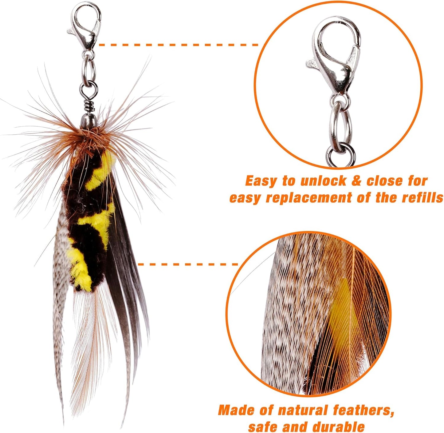 Cat Wand Toy 2 in 1 with Teaser, Spring Steel Wire, and Feather Refills