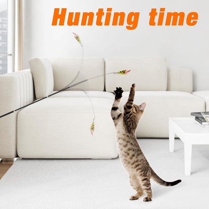 Cat Wand Toy 2 in 1 with Teaser, Spring Steel Wire, and Feather Refills