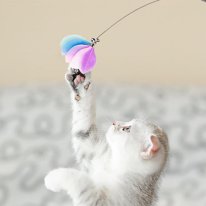 Cat Wand Toy 2 in 1 with Teaser, Spring Steel Wire, and Feather Refills