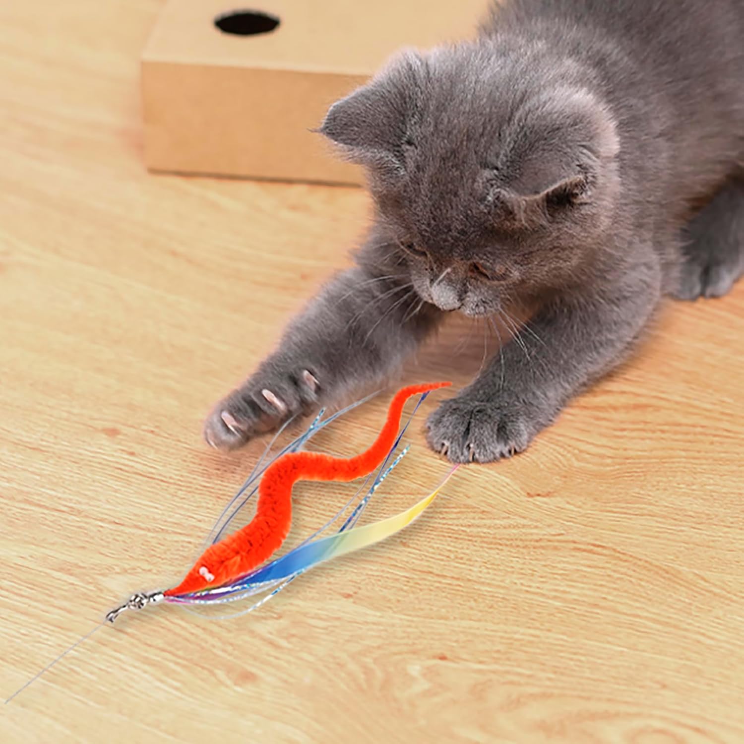 Cat Wand Toy 2 in 1 with Teaser, Spring Steel Wire, and Feather Refills