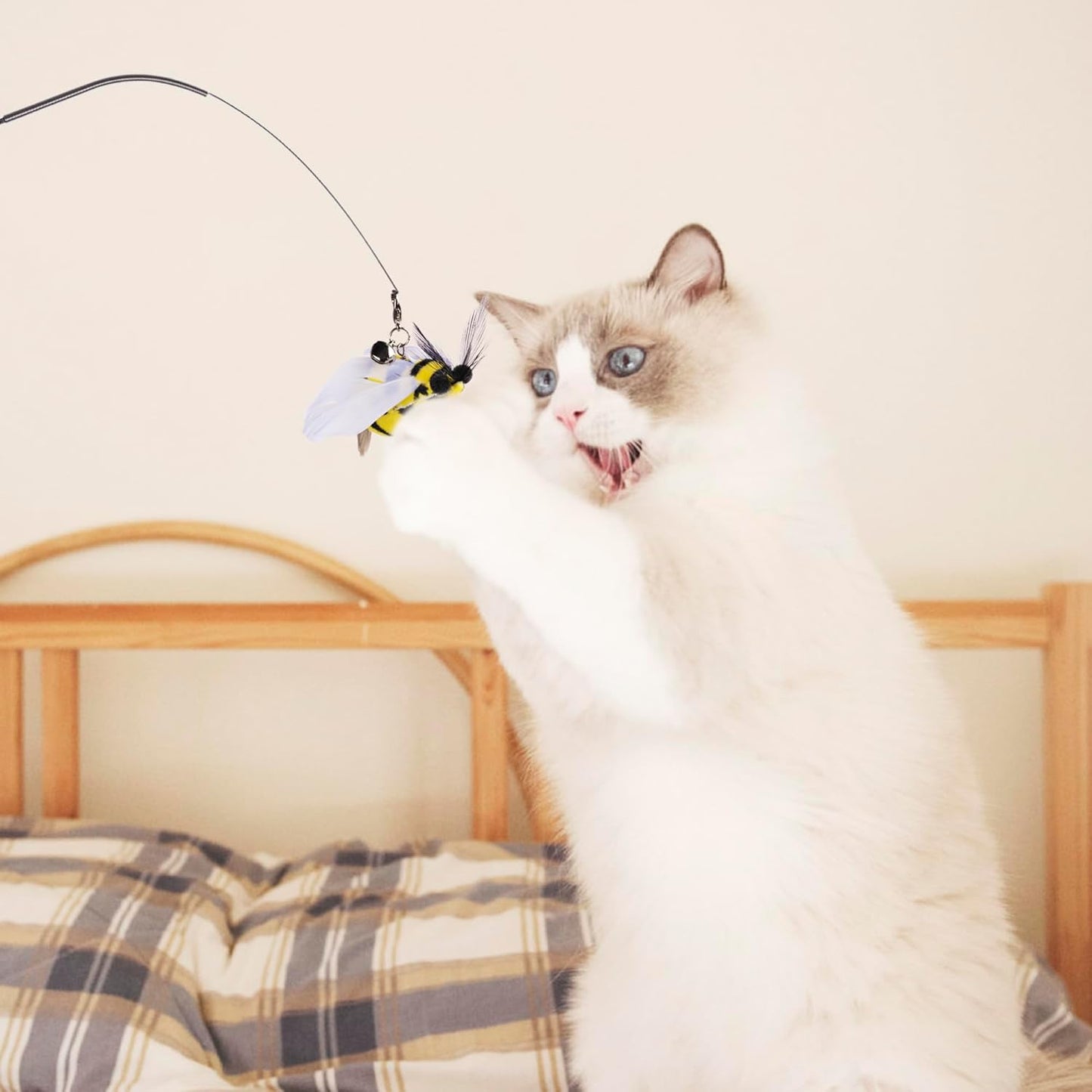 Cat Wand Toy 2 in 1 with Teaser, Spring Steel Wire, and Feather Refills