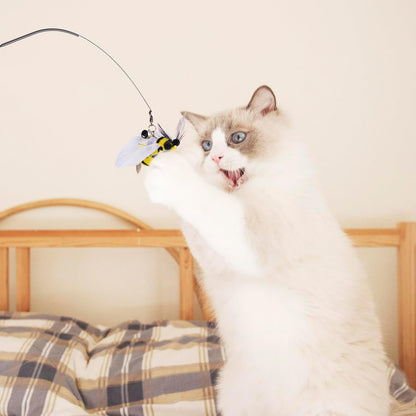 Cat Wand Toy 2 in 1 with Teaser, Spring Steel Wire, and Feather Refills