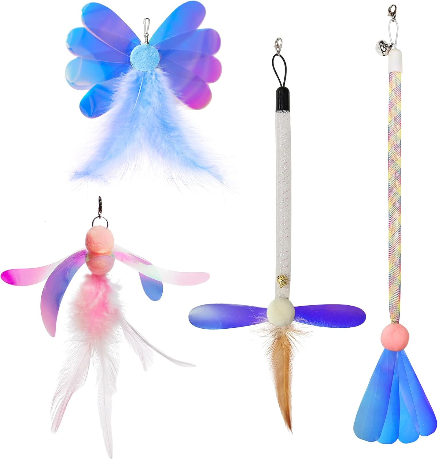 Cat Wand Toy 2 in 1 with Teaser, Spring Steel Wire, and Feather Refills