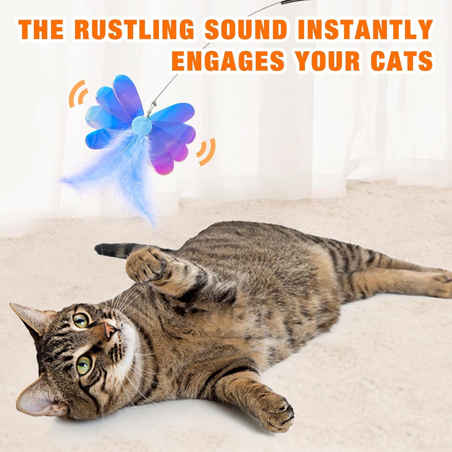 Cat Wand Toy 2 in 1 with Teaser, Spring Steel Wire, and Feather Refills