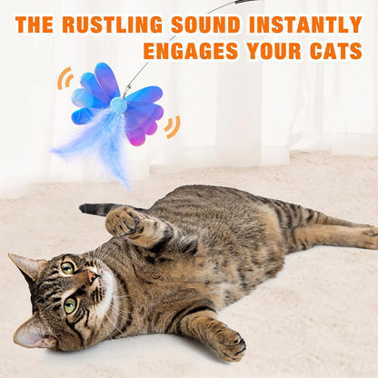 Cat Wand Toy 2 in 1 with Teaser, Spring Steel Wire, and Feather Refills