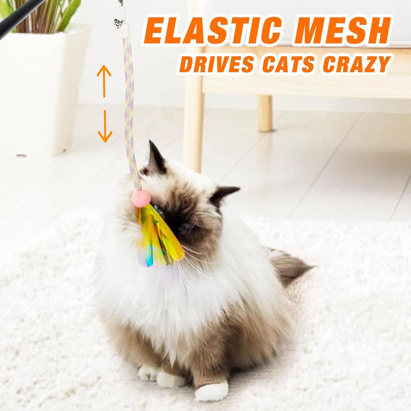 Cat Wand Toy 2 in 1 with Teaser, Spring Steel Wire, and Feather Refills