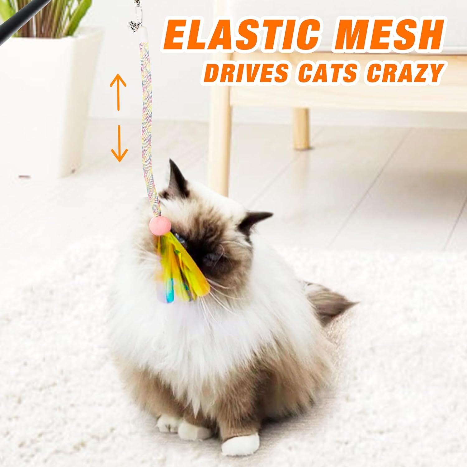 Cat Wand Toy 2 in 1 with Teaser, Spring Steel Wire, and Feather Refills