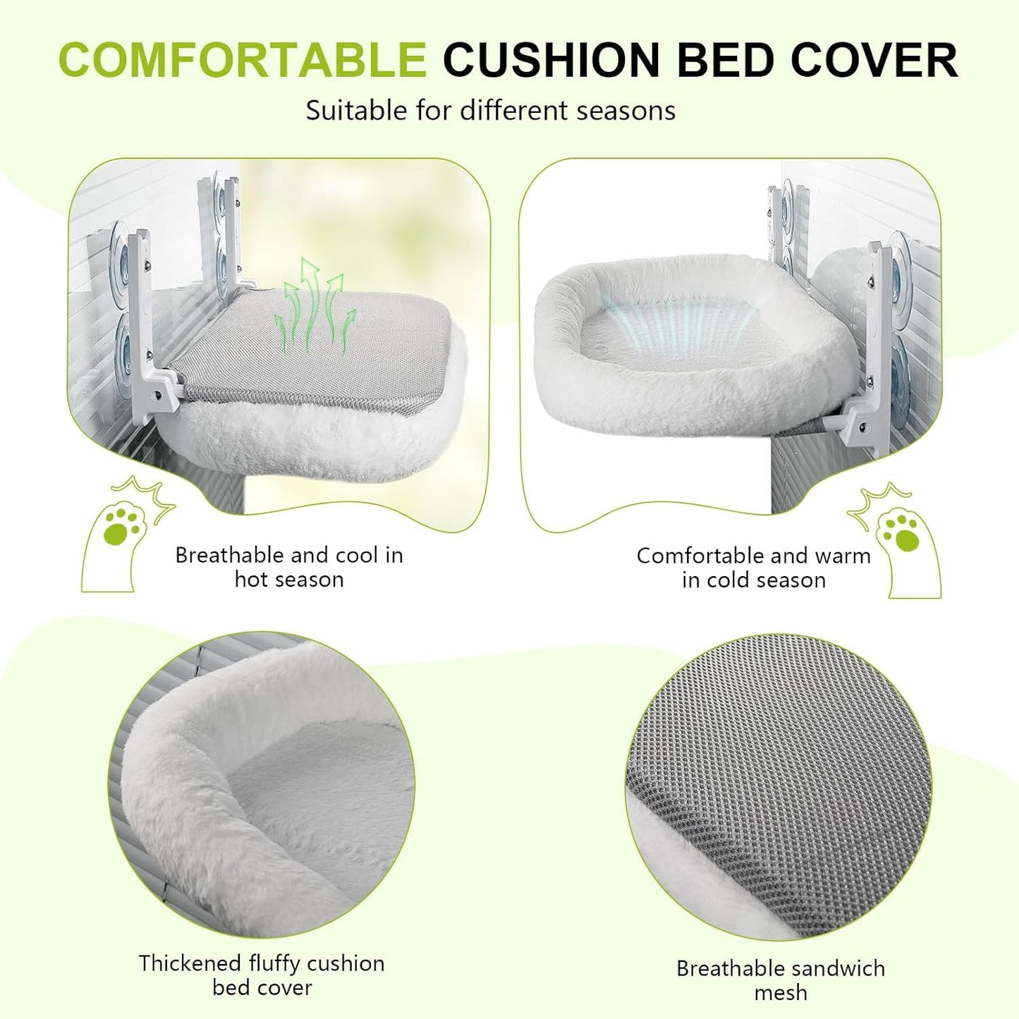 Cat Window Perch Hammock Foldable Bed with Suction Cups and Frame