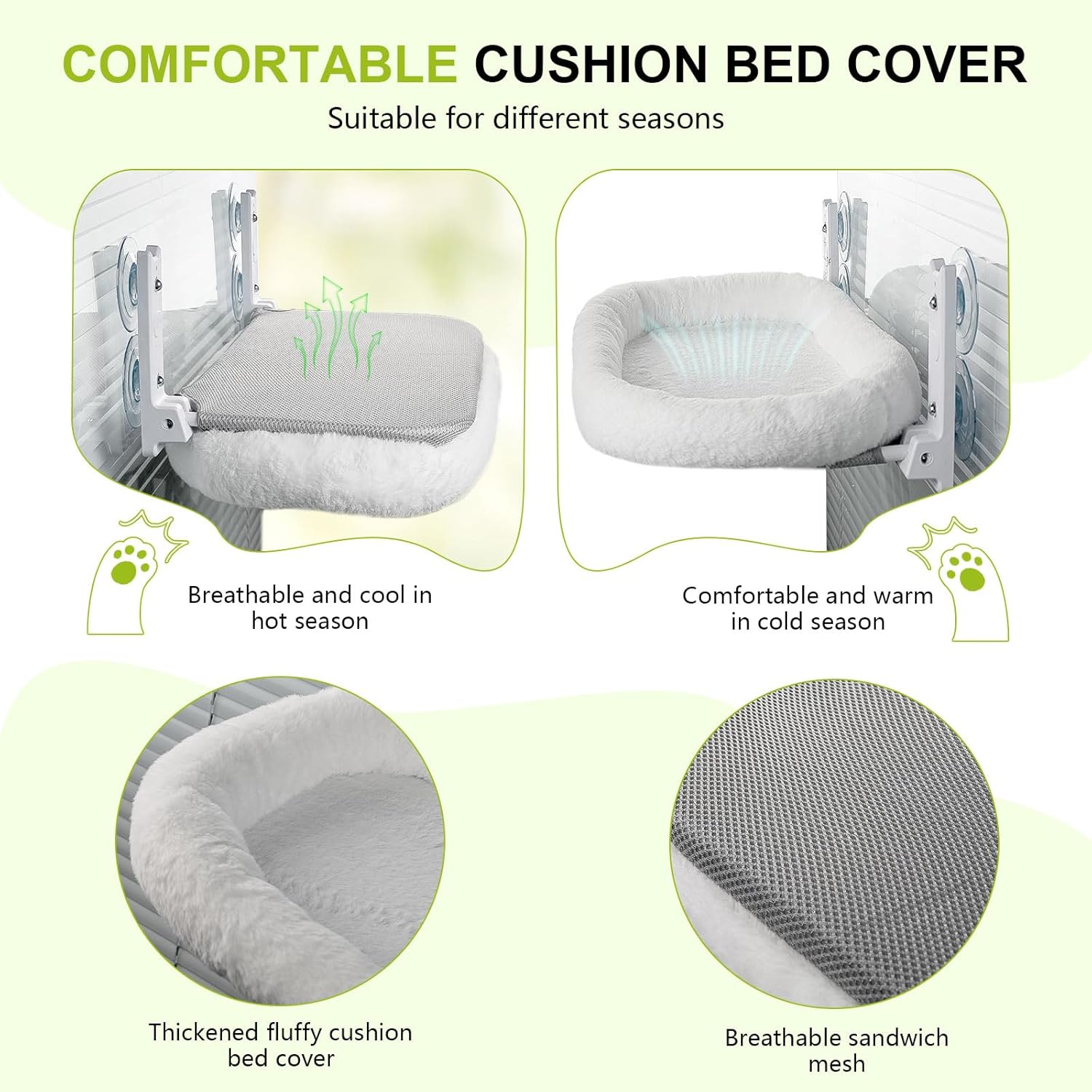 Cat Window Perch Hammock Foldable Bed with Suction Cups and Frame