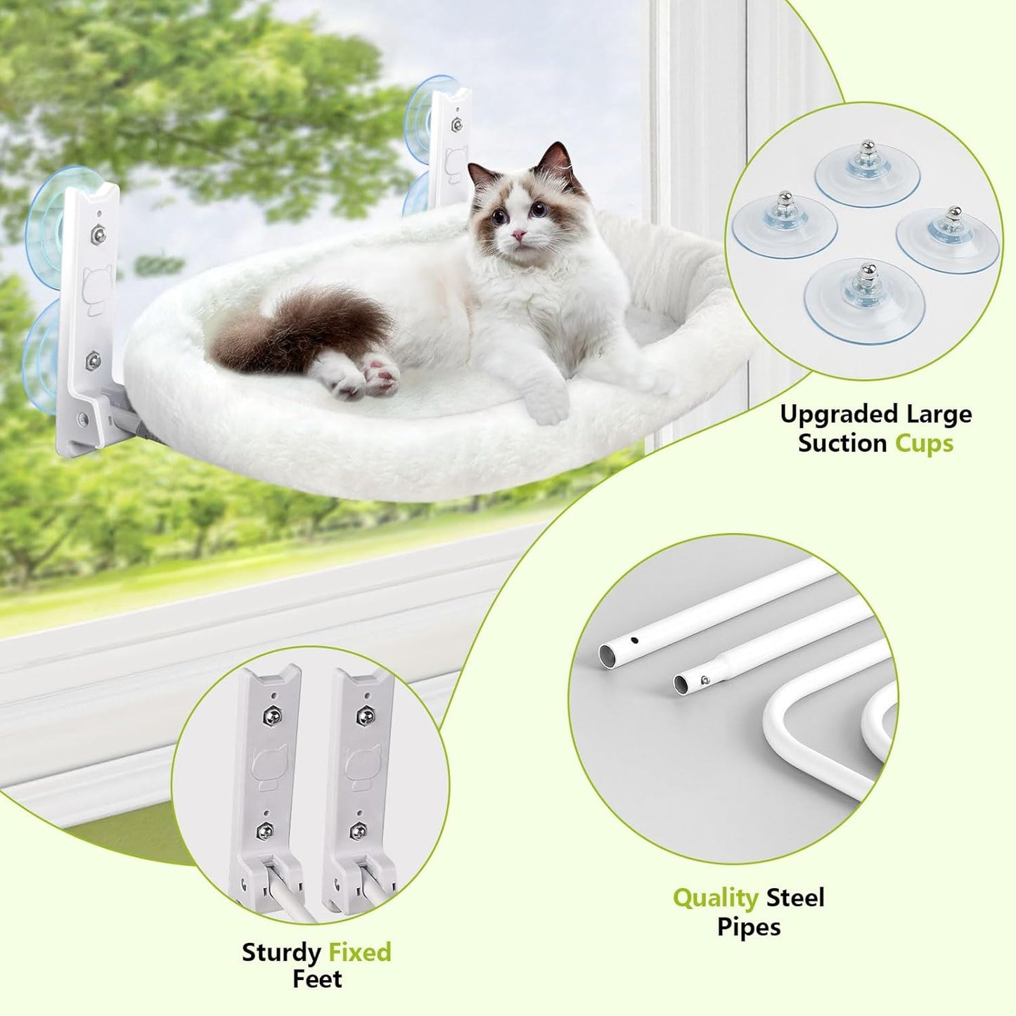 Cat Window Perch Hammock Foldable Bed with Suction Cups and Frame
