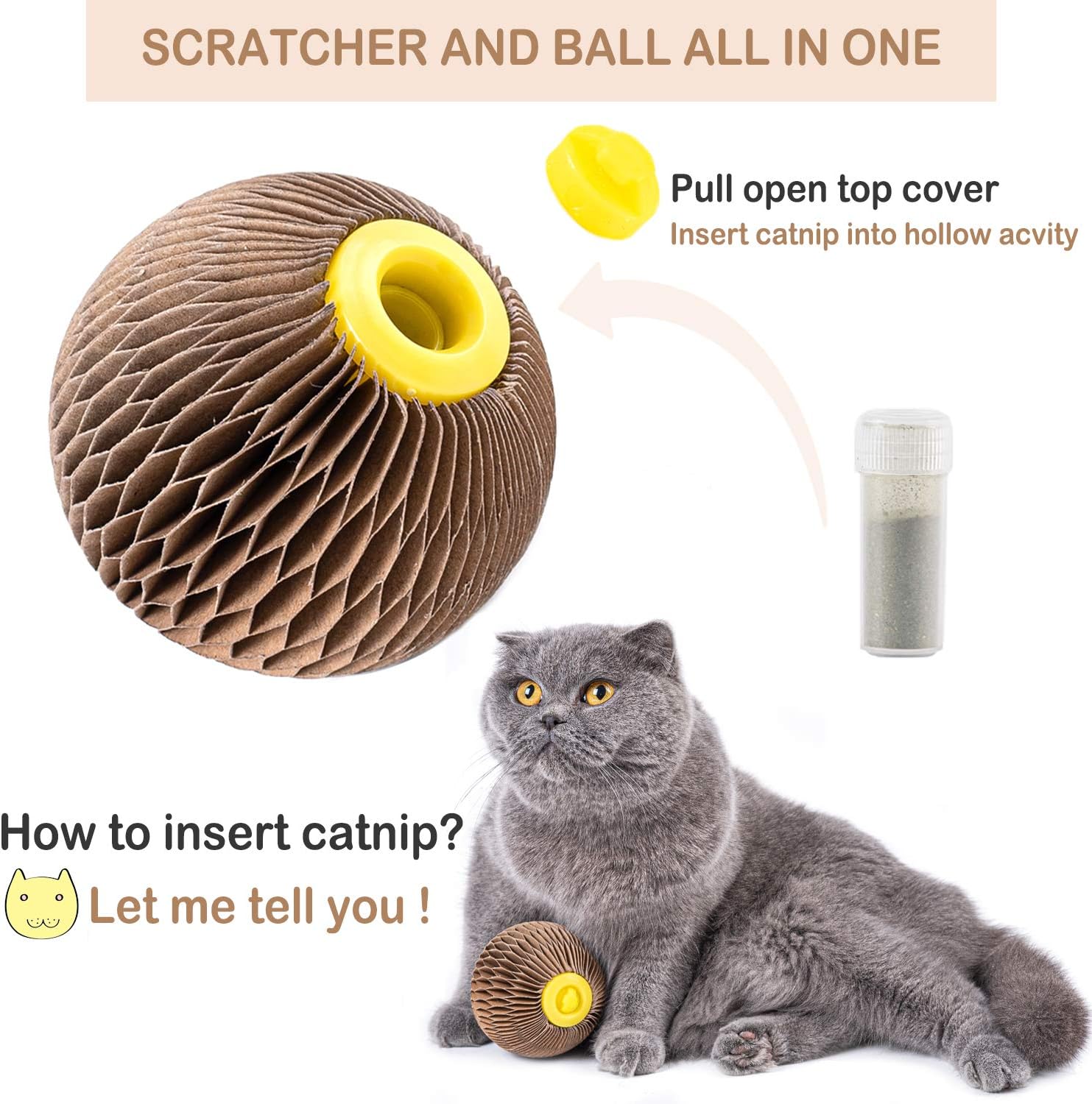 Catnip Ball Toy Refillable Scratching Ball for Cats